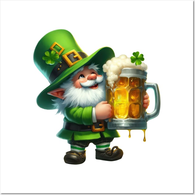 St Patricks Day Gnome Drinking Beer Wall Art by Chromatic Fusion Studio